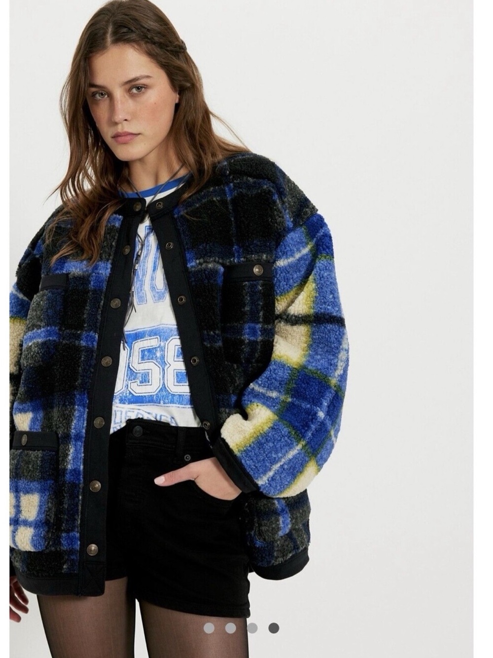 Free People We The Free Heritage Plaid Sherpa Cardi Jacket
